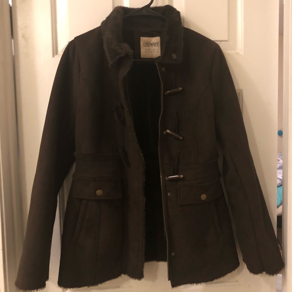 A chocolate brown fall or winter coat.